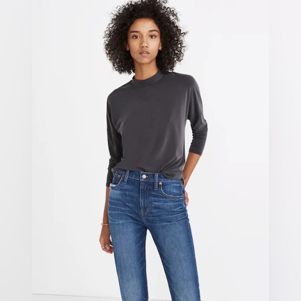 LIKE NEW Madewell Sandwashed Mockneck Top in Dark Metal